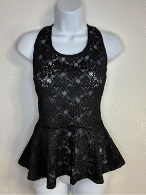 Black Lace sleeveless Peplum Top Sz.M